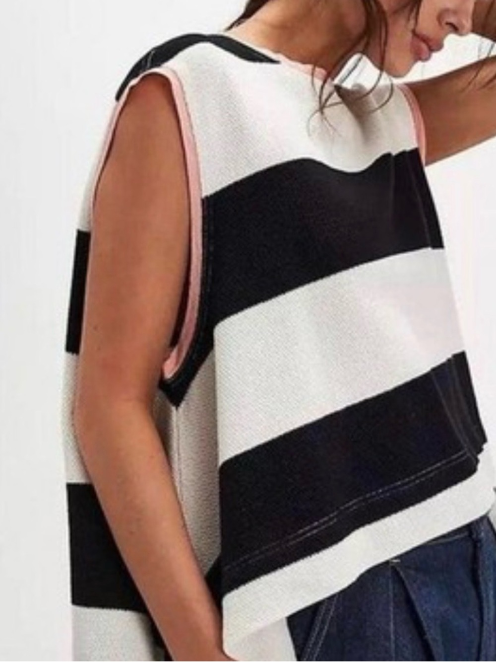 Free People Black and White Striped Sleeveless Knit Top
